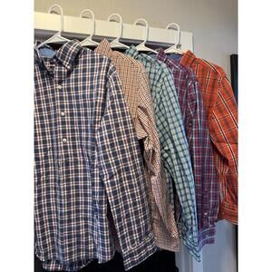 Lot Of 5 Mens Medium Chaps Button Down Plaid Shirts Dressy Casual Preppy